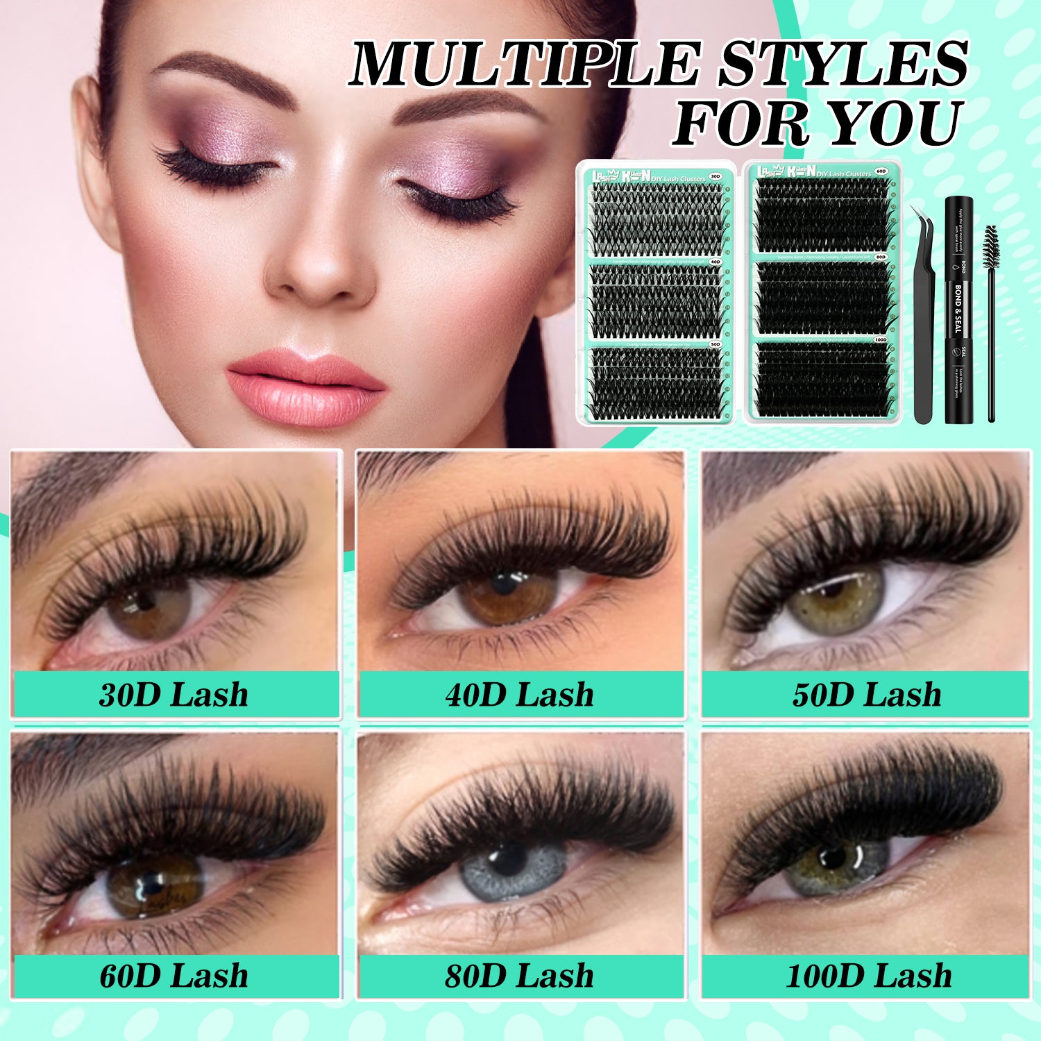 708pcs Mega Lash Clusters Kit with Tweezers, Glue & Brush - Soft Silky Fiber False Eyelashes, 0.07mm Ultra-Thin & Lightweight, 10-18mm Lengths, Natural/Cat-Eye/Volume Styles, Reusable Lash Extensions for Parties, Weddings, Da