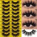 10 Pairs Set of Luxurious 3D Russian Strip Fluffy False Eyelashes - Thick Volume, Messy, Lightweight, Handmade, Unscented, Pair Form for Dramatic Eye Look - Easy to Apply, Reusable, Comfortable, Cruelty-Free, and Versatile fo