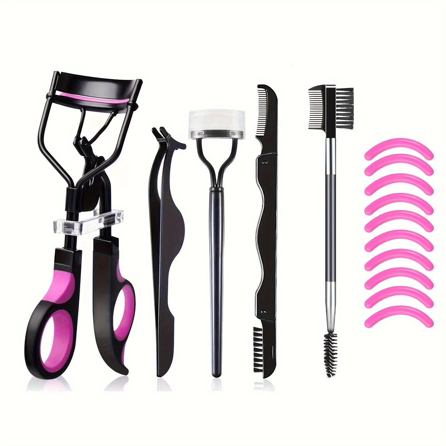 Eyelash Curlers Eyebrow Brush Kit/Eyelash Comb Seperator/Mascara Brushes/Eyebrow Brushes/ 10 Silicone Refills Pads For Lash & Brow For Women Lash Curle